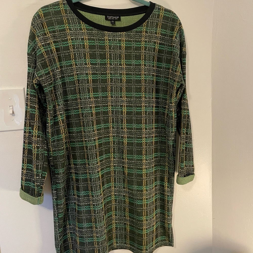 Topshop green plaid mini dress